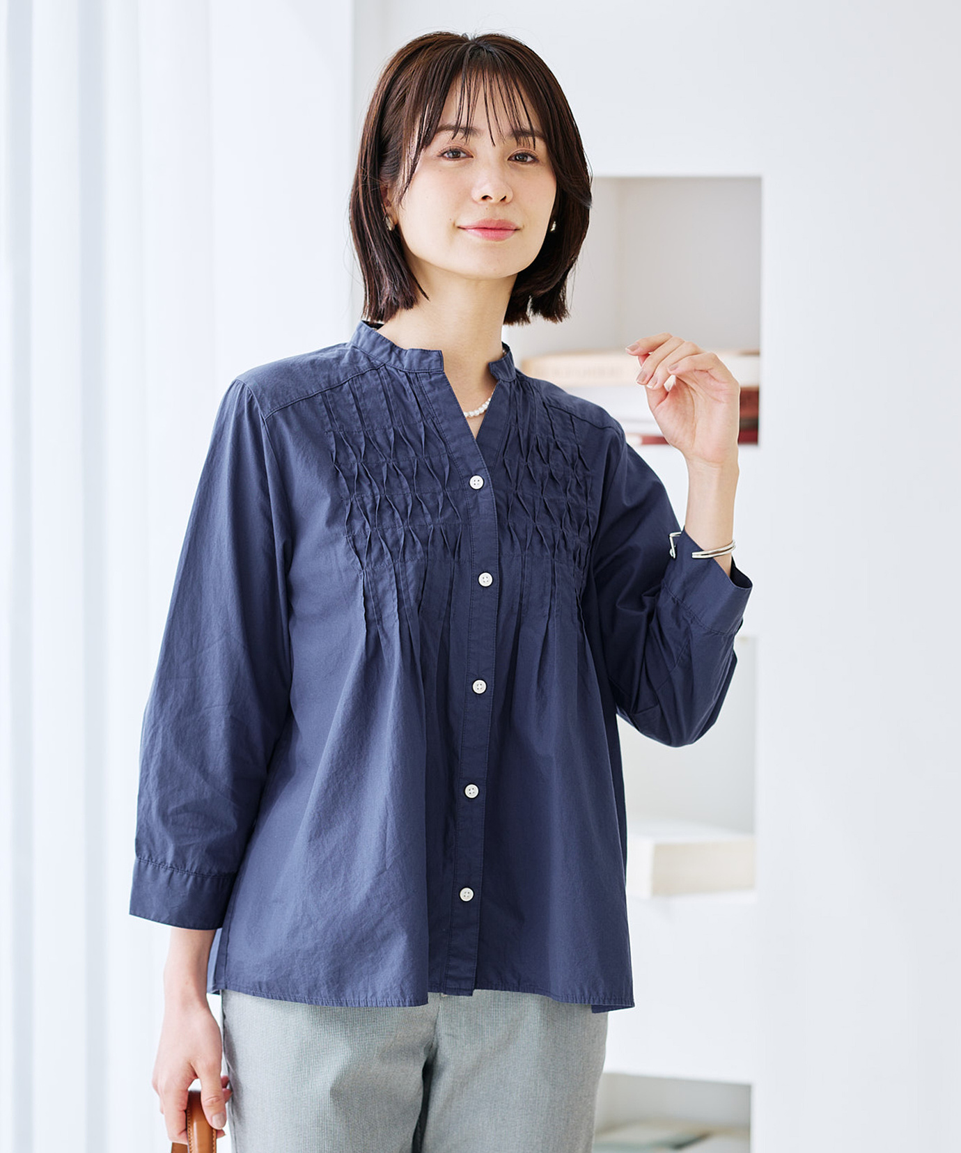 ★ピーチク出品です★オーダーファルダ　ブラウス　ボータイ3点 レディース ピンタック バンドカラー ブラウス通販 [0201-61157